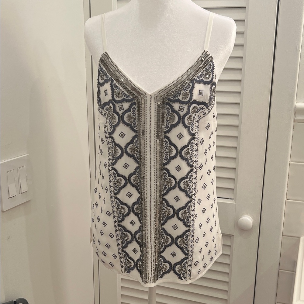 White House Black Market White Embellished Beaded Lined Tank Top